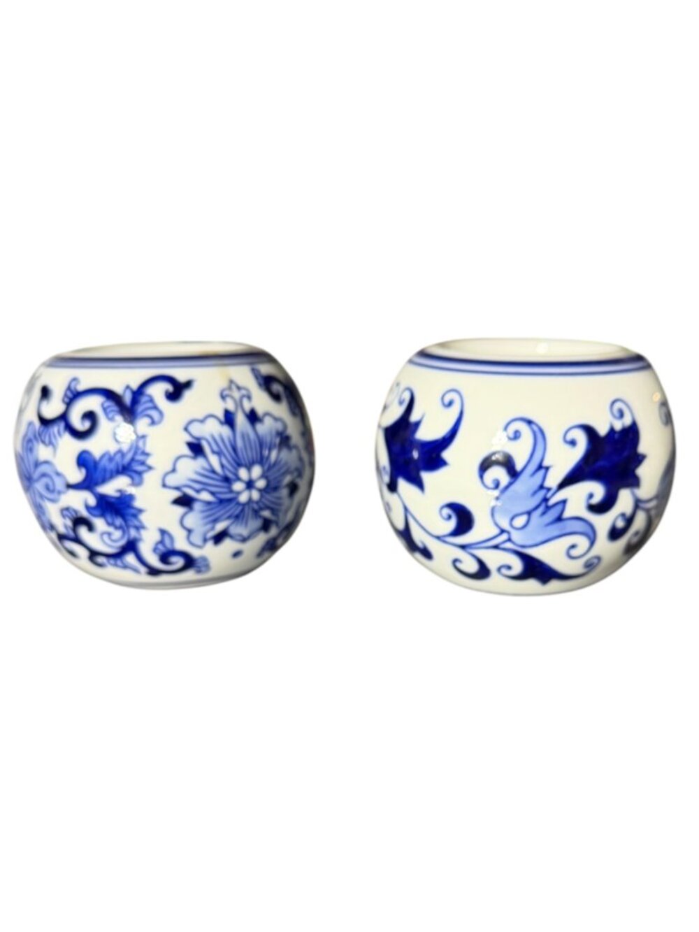 Bombay Company Votive Candle Holders Pair Blue White Chinoiserie Grandmillenial